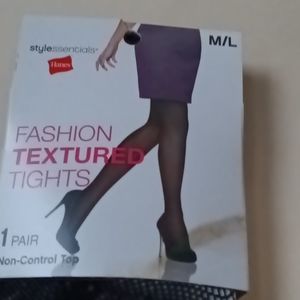 (2) pair Hanes Black  Fashion Textured Tights NWOT sz M/L $28+free scarf